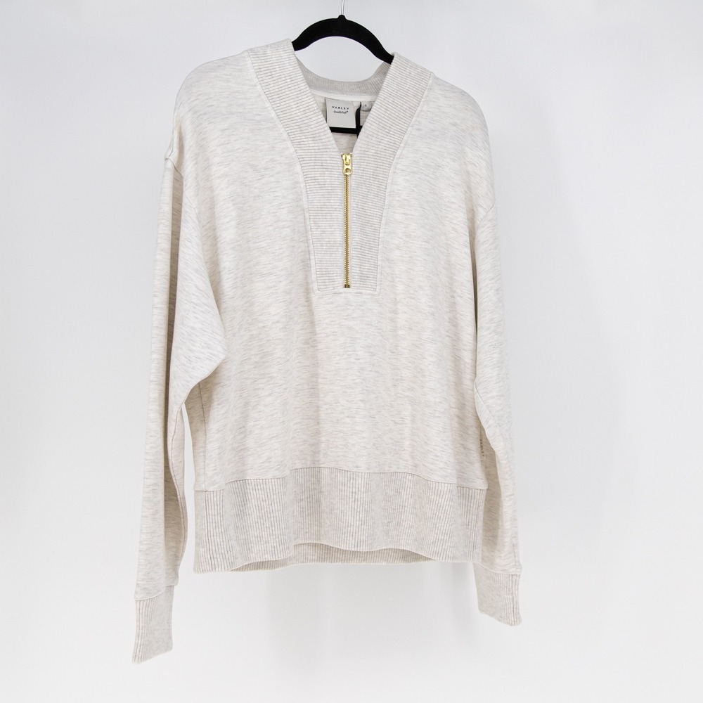 NEW Varley Women's Sally Half Zip Pullover Stretch Knit Sweater Ivory Marl Large